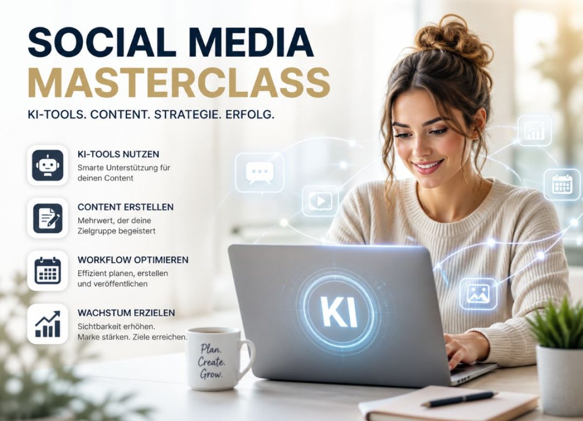 Tools und Workflow für KI-Content auf hellem Hintergrund